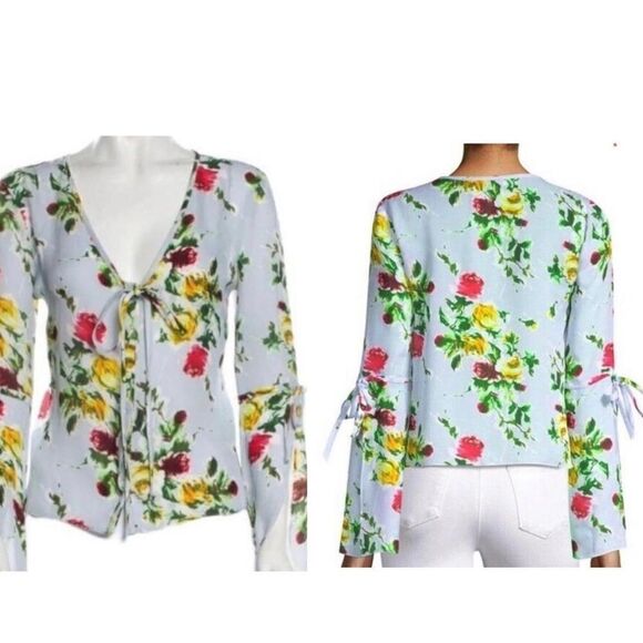 Milly Maggie Rose Print 100% Silk Bell Sleeve Lightweight Blouse - Picture 4 of 16